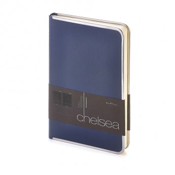 Купить Ежедневник недатированный Chelsea, А5, синий, бежевый блок, серебряный обрез, ляссе