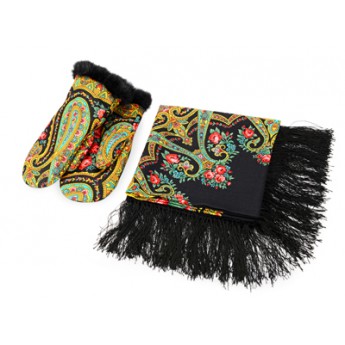 Купить подарочный набор «Павлопосадский платок и рукавицы» с логотипом 