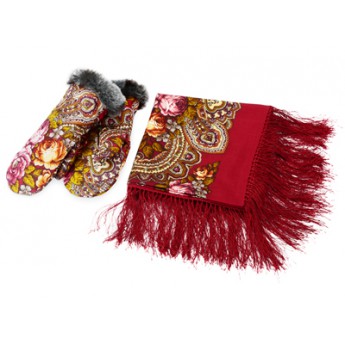 Купить Подарочный набор: Павлопосадский платок, рукавицы