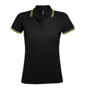 Купить Рубашка поло женская PASADENA WOMEN 200 с контрастной отделкой, черная с зеленым