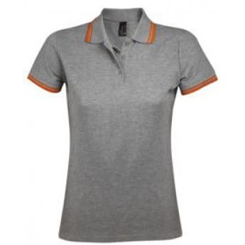 Купить Рубашка поло женская PASADENA WOMEN 200 с контрастной отделкой, серый меланж c оранжевым