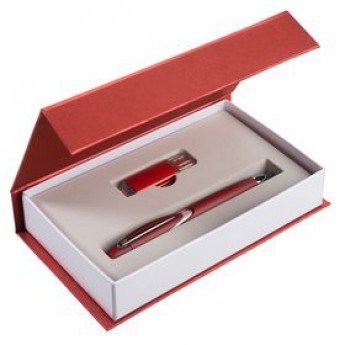 Купить красный набор «Блеск» (ручка Myto и флешка Simple) с логотипом 