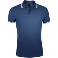 Рубашка поло мужская PASADENA MEN 200 с контрастной отделкой, темно-синяя с белым