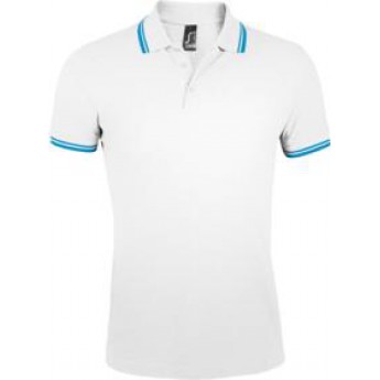 Купить Рубашка поло мужская PASADENA MEN 200 с контрастной отделкой, белая с голубым