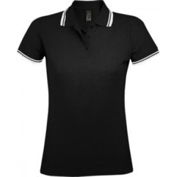 Купить Рубашка поло женская PASADENA WOMEN 200 с контрастной отделкой, черная с белым