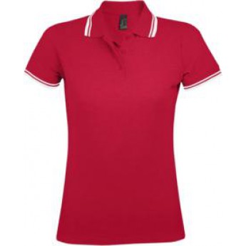 Купить Рубашка поло женская PASADENA WOMEN 200 с контрастной отделкой, красная с белым