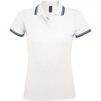 Купить Рубашка поло женская PASADENA WOMEN 200 с контрастной отделкой, белая с синим