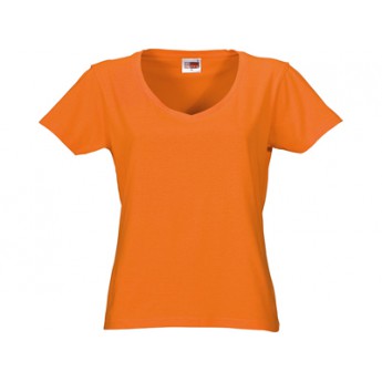 Футболка "Heavy Super Club" женская с V-образным вырезом, оранжевый с логотипом 