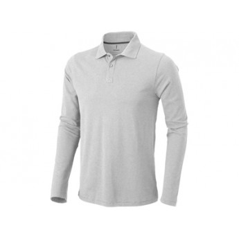 Рубашка поло "Oakville" мужская с длинным рукавом, серый меланж  с логотипом