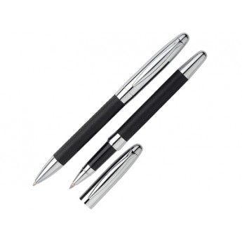Набор «Рейн»: ручка шариковая, ручка роллер в футляре черный с логотипом