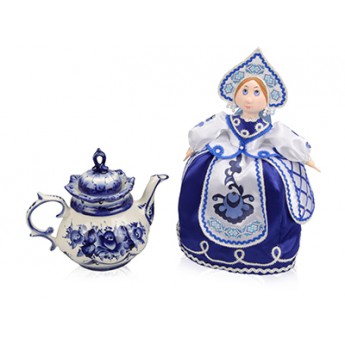 Купить Подарочный набор «Гжель»: кукла на чайник, чайник заварной с росписью