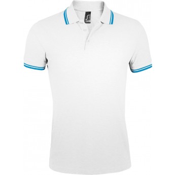 Купить Рубашка поло мужская PASADENA MEN 200 с контрастной отделкой белая с голубым, размер S