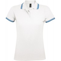 Рубашка поло женская PASADENA WOMEN 200 с контрастной отделкой белая с голубым, размер L