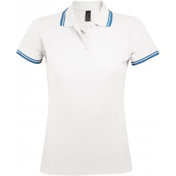 Купить Рубашка поло женская PASADENA WOMEN 200 с контрастной отделкой белая с голубым, размер XXL