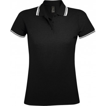 Купить Рубашка поло женская PASADENA WOMEN 200 с контрастной отделкой черная с белым, размер XL