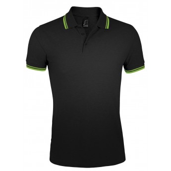 Купить Рубашка поло мужская PASADENA MEN 200 с контрастной отделкой, черный/зеленый, размер S