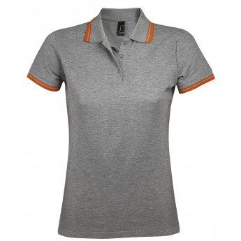 Купить Рубашка поло женская PASADENA WOMEN 200 с контрастной отделкой, серый меланж/оранжевый, размер S