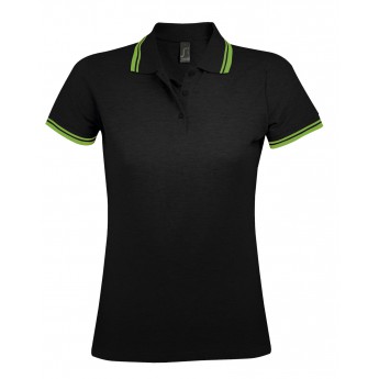 Купить Рубашка поло женская PASADENA WOMEN 200 с контрастной отделкой, черный/зеленый, размер M