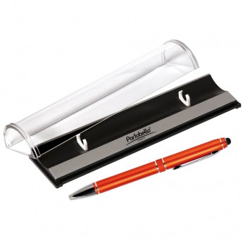 Купить Шариковая ручка, iP2, поворотный мех-м, оранжевый матовый, отделка хром, силиконовый стилус, в упаковке, с логотипом