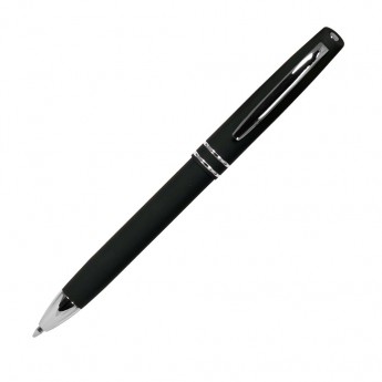 Купить Шариковая ручка, Consul, нажимной мех-м,корпус-алюминий,покрытие-soft touch,отд.-хром, черный, для зеркальной лазерной гравировки