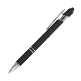 Купить Шариковая ручка, Comet, нажимной мех-м,корпус-алюминий,покрытие-soft touch, под зеркальную лазер.гравировку,отд-гравир-ка,хром, силикон.стилус, черный