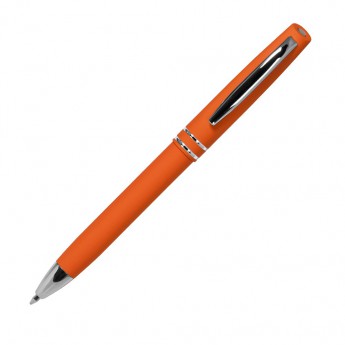 Купить Шариковая ручка, Consul, нажимной мех-м,корпус-алюминий,покрытие-soft touch,отд.-хром, для лазер гравировки, оранжевый