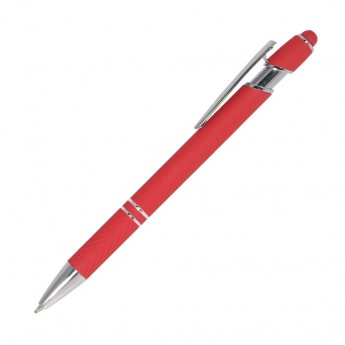 Купить Шариковая ручка, Comet, нажимной мех-м,корпус-алюминий,покрытие-soft touch, под зеркальную лазер.гравировк отд-гравир-ка,хром, силикон.стилус, красный