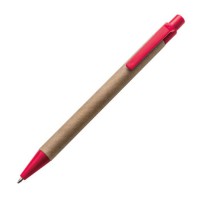 Шариковая ЭКО ручка из картона  с пластиковым клипом, кнопкой и наконечником, красная