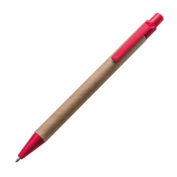 Купить Шариковая ЭКО ручка из картона  с пластиковым клипом, кнопкой и наконечником, красная