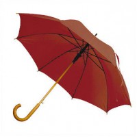 Зонт-трость с деревянной изогнутой ручкой, полуавтомат, цвет купола бордовый 208 С