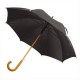 Зонт-трость с деревянной изогнутой ручкой, полуавтомат, цвет купола чёрный