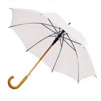 Зонт-трость с деревянной изогнутой ручкой, полуавтомат, цвет купола белый