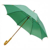 Зонт-трость с деревянной изогнутой ручкой, полуавтомат, цвет купола зелёный 349 C 