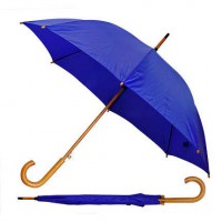 Зонт-трость с деревянной изогнутой ручкой, полуавтомат, цвет купола синий 661 С