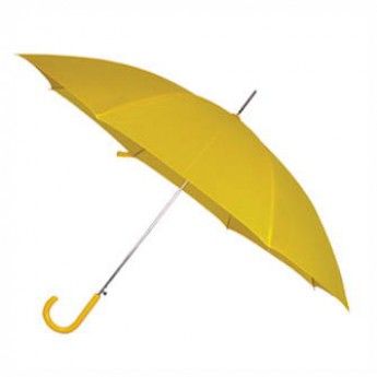 Купить Зонт-трость с пластиковой изогнутой ручкой, полуавтомат, цвет ручки и купола жёлтый Yellow С