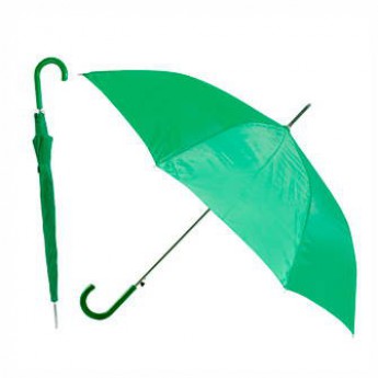 Купить Зонт-трость с пластиковой изогнутой ручкой, полуавтомат, цвет ручки и купола зелёный 349 С