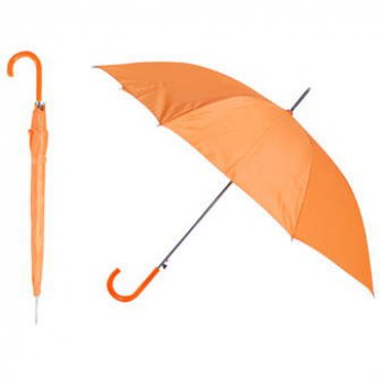 Купить Зонт-трость с пластиковой изогнутой ручкой, полуавтомат, цвет ручки и купола оранжевый 172 С