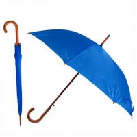Зонт-трость с деревянной изогнутой ручкой, полуавтомат, цвет купола голубой 301 С