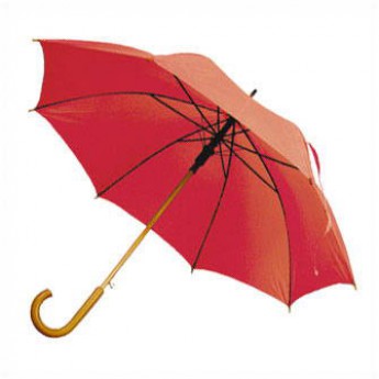 Купить Зонт-трость с деревянной изогнутой ручкой, полуавтомат, цвет купола красный 179 C