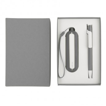 Купить Набор SEASHELL-1:универсальное зарядное устройство(2000 mAh) и ручка в подарочной коробке,серый