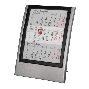 Купить Календарь настольный на 2 года; серебристый с черным; 12,5х16 см; пластик; шелкография, тампопечать