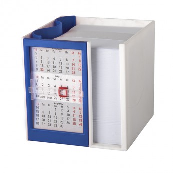 Купить Календарь настольный  на 2 года с кубариком; белый с синим; 11х10х10 см; пластик; шелкография, тампо