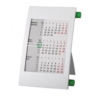 Купить Календарь настольный на 2 года; белый с зеленым; 18х11 см; пластик; тампопечать, шелкография