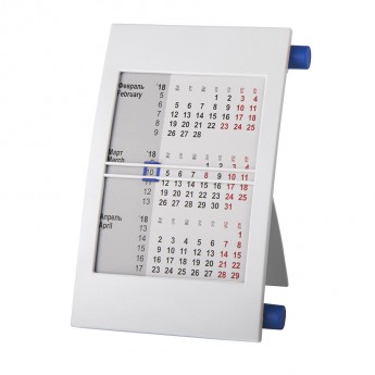 Купить Календарь настольный на 2 года; белый с синим; 18х11 см; пластик; тампопечать, шелкография