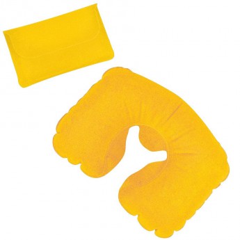 Купить Подушка надувная дорожная в футляре; желтый; 43,5х27,5 см; твил; шелкография