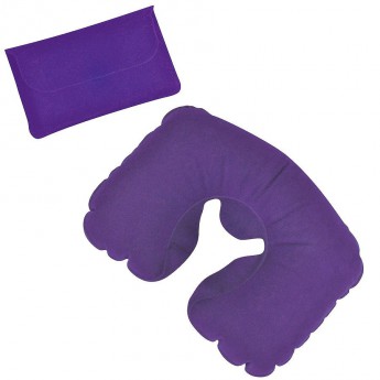 Купить Подушка надувная дорожная в футляре; фиолетовый; 43,5х27,5 см; твил; шелкография
