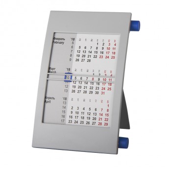 Купить Календарь настольный на 2 года; серый с синим; 18х11 см; пластик; шелкография, тампопечать