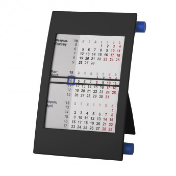 Купить Календарь настольный на 2 года; черный с синим; 18х11 см; пластик; тампопечать, шелкография
