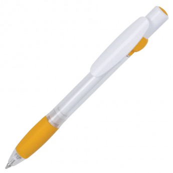 Купить ALLEGRA SWING, ручка шариковая, желтый/белый, прозрачный корпус, белый барабанчик, пластик