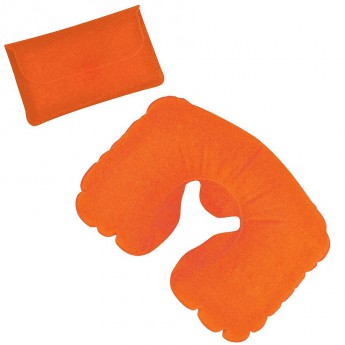 Купить Подушка надувная дорожная в футляре; оранжевый; 43,5х27,5 см; твил; шелкография